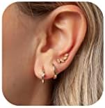 Stud Earrings for Women Dainty Gold Earrings|14k Gold Cartilage Earring Hypoallergenic|Flat Back Earring Set for Multiple Piercing Small Hoop Earrings Gift for Her