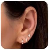 SELFROSE Stud Earrings for Women,Dainty Gold Earrings 14k Gold Plated Cartilage Earring Set Hypoallergenic CZ Butterfly Heart Earrings Trendy Small Hoop Earrings Gold Jewelry for Women Girls Gifts