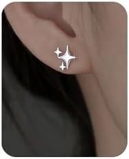 PANSHI 14K Gold Plated Sterling Silver Post Star Earrings | Hypoallergenic Small Stud Earrings for Women Teen Girls
