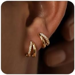 MUMREUES Gold Small Hoop Earrings for Women Trendy Dainty 14K Gold Huggie Hoop Earrings Simple Double Hoop Earrings Hypoallergenic Lightweight Earrings for Girls Gifts Gold Jewelry