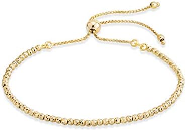 Miabella 925 Sterling Silver or 18Kt Gold Over Silver Diamond-Cut Adjustable Bolo 2.5mm Bead Bracelet for Women, Handmade Italian Beaded Ball Chain Bracelet