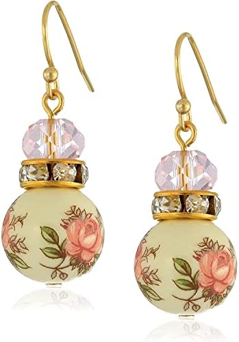 1928 Jewelry Pink Floral Decal Beaded Drop Earrings