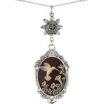 Yspace Lotus Charm Necklace Antique Decor Cameo Pendant 2 Chains Velvet Pouch for Gift