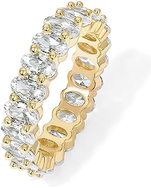 PAVOI 14K Gold Plated Rings Oval Cubic Zirconia Love Ring | Eternity Ring | 5mm Stackable Rings for Women | Gold Rings for Women