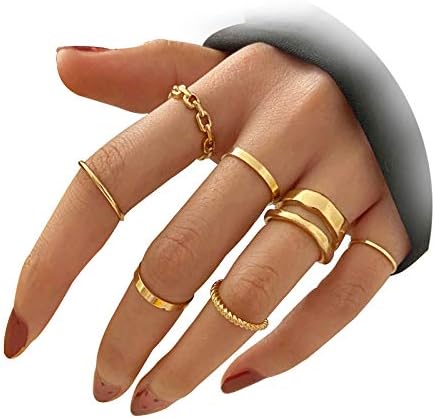 FAXHION Gold Knuckle Rings Set for Women Girls Snake Chain Stacking Ring Vintage BOHO Midi Rings SIze Mixed