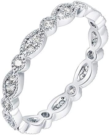 PAVOI 14K Gold Plated Cubic Zirconia Band | Round Milgrain Eternity Bands | Gold Rings for Women