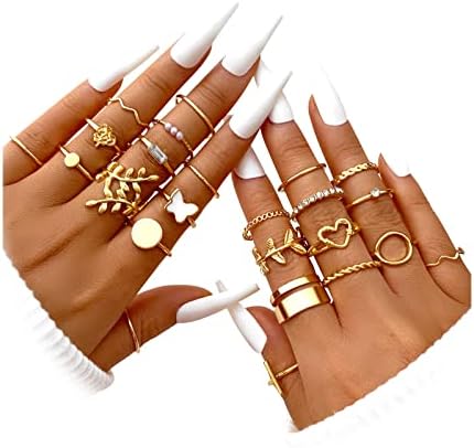 ÌF ME 24 Pcs Gold Vintage Knuckle Rings Set for Women Girls, Boho Dainty Stackable Midi Finger Rings, Snake Butterfly Signet Fashion Ring Pack Jewelry Gifts.
