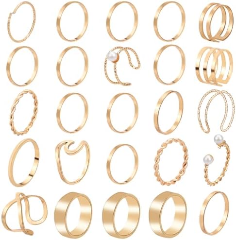 ONESING 18-31 Pcs Knuckle Rings for Women Stackable Rings Sets Girls Vintage Joint Finger Rings Gold Rings Set for Women Men Hollow Carved Flowers Crystal Rings