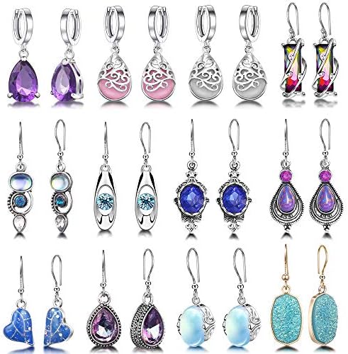 12 Pairs Teardrop Druse Crystal Drop Dangle Earrings for Women Girls Cubic Zirconia Huggie Hoop Earring Jewelry Set Christmas Gifts
