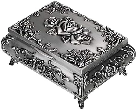 Hipiwe Vintage Metal Jewelry Box Small Trinket Jewelry Storage Box for Rings Earrings Necklace Treasure Chest Organizer Antique Jewelry Keepsake Gift Box Case for Girl Women (Medium)