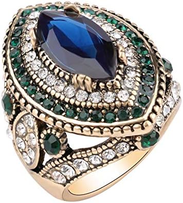 CKHAO Women Ring – 32mm Big Size Antique Gold Plated Turkish Style Multi-Colored Gemstone Vintage Ring Women Jewelry J0769G