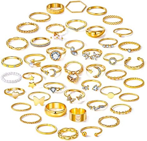 KISS WIFE Gold Knuckle Rings Set for Women Girls, Vintage Stackable Boho Midi Finger Ring Sets, Cute Y2K Aesthetic Rings Pack Trendy Jewelry Brithday Christmas Gift for Her